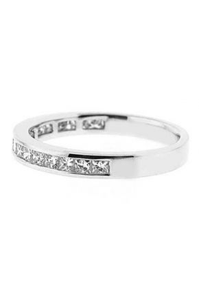 Single Row Channel Set Band with Princess Cut Diamonds in 18k White Gold
