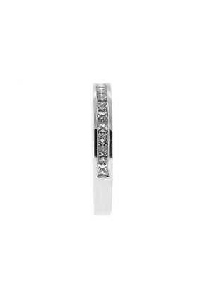 Single Row Channel Set Band with Princess Cut Diamonds in 18k White Gold