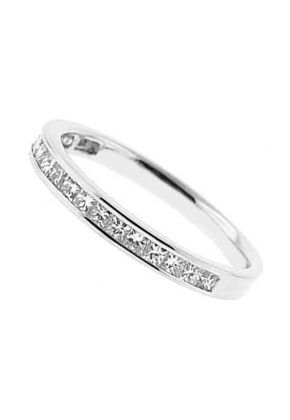 Single Row Channel Set Band with Princess Cut Diamonds in 18k White Gold