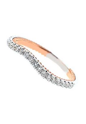 Two Tone V Curve Band with Micro-Prong Set Round Diamonds in 18k White and Rose Gold