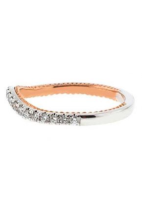 Two Tone V Curve Band with Micro-Prong Set Round Diamonds in 18k White and Rose Gold