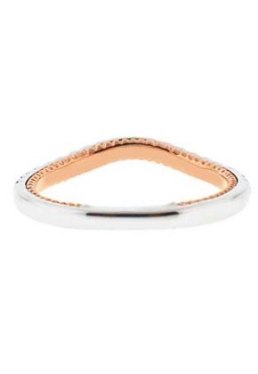 Two Tone V Curve Band with Micro-Prong Set Round Diamonds in 18k White and Rose Gold