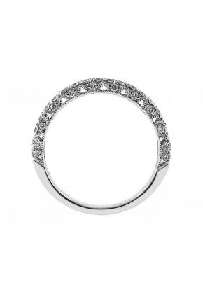 Single Row Three Side Band with Beaded Milgrain and Micro-Prong Set Round Diamonds in 18k White Gold