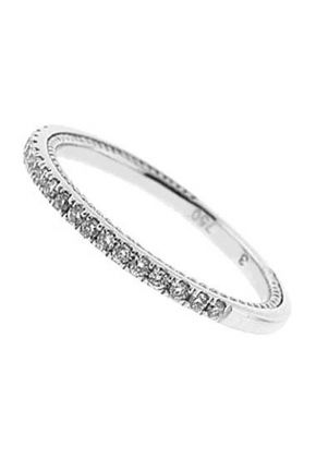 Three Side Band with Engraved Side Profile and Round Diamonds Set in 18k White Gold