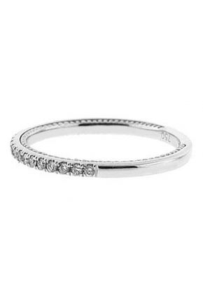 Three Side Band with Engraved Side Profile and Round Diamonds Set in 18k White Gold