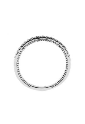 Three Side Band with Engraved Side Profile and Round Diamonds Set in 18k White Gold