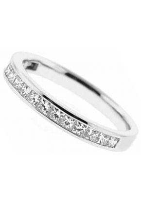 Single Row Channel Set Band with Princess Cut Diamonds in 18k White Gold