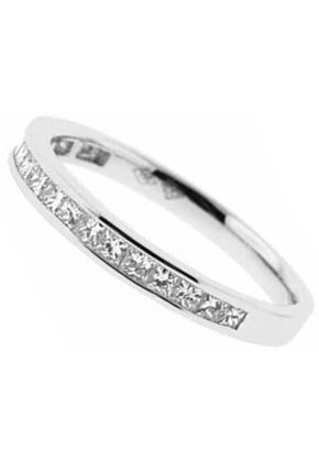 Single Row Channel Set Band with Princess Cut Diamonds in 18k White Gold