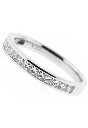 Single Row Channel Set Band with Princess Cut Diamonds in 18k White Gold