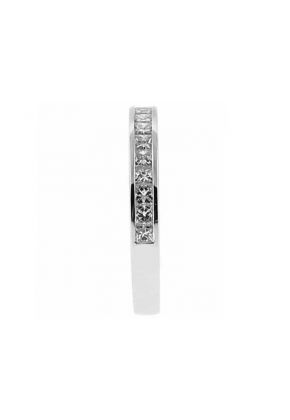 Single Row Channel Set Band with Princess Cut Diamonds in 18k White Gold