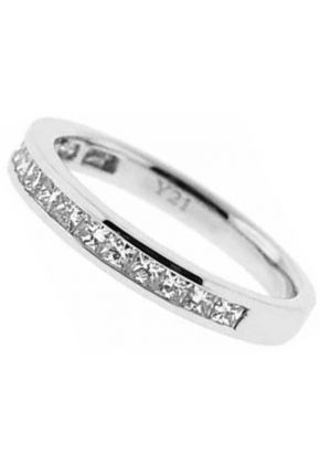 Single Row Channel Set Band with Princess Cut Diamonds in 18k White Gold