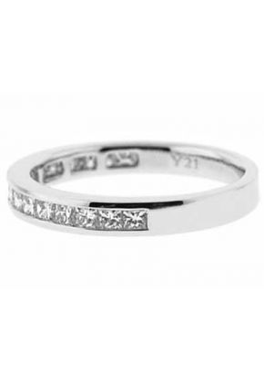 Single Row Channel Set Band with Princess Cut Diamonds in 18k White Gold
