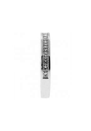 Single Row Channel Set Band with Princess Cut Diamonds in 18k White Gold
