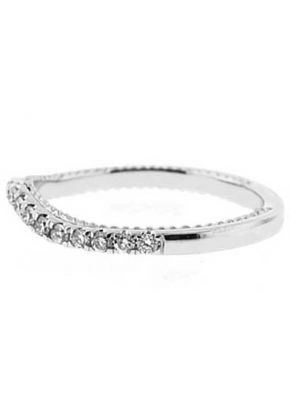 Curved Band with Engraved Side Profile and Micro-Prong Set Round Diamonds in 18k White Gold