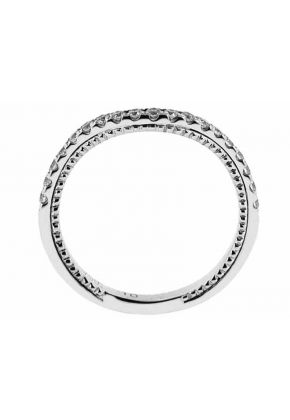 Curved Band with Engraved Side Profile and Micro-Prong Set Round Diamonds in 18k White Gold