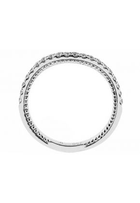 Curved Band with Engraved Side Profile and Micro-Prong Set Round Diamonds in 18k White Gold