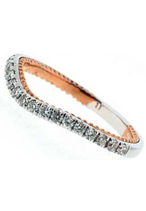 Two Tone V Curve Band with Round Diamonds Set in 18k White Gold and Beaded Milgrain in 18k Rose Gold