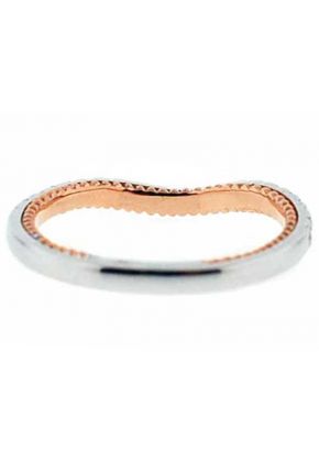 Two Tone V Curve Band with Round Diamonds Set in 18k White Gold and Beaded Milgrain in 18k Rose Gold