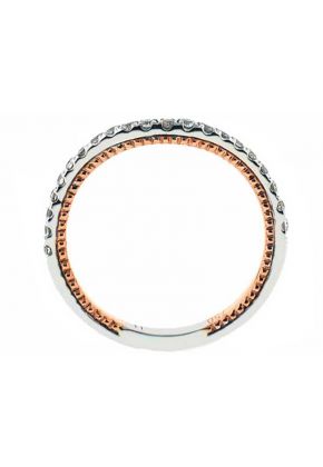Two Tone V Curve Band with Round Diamonds Set in 18k White Gold and Beaded Milgrain in 18k Rose Gold