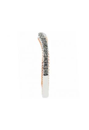 Two Tone V Curve Band with Round Diamonds Set in 18k White Gold and Beaded Milgrain in 18k Rose Gold