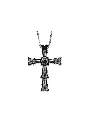 Cross Pendants with Diamond Rounds Connected by Diamond Baguettes Set in 18k White Gold