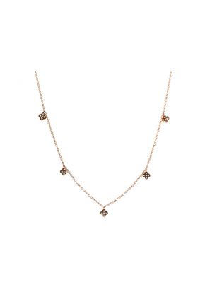 Necklace with Round and Princess Cut Diamonds in Clover Designs Set in 18k Rose Gold