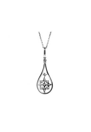 Pendant with a Design of Round Diamonds Encircled by Long Drop Halo in 18k White Gold