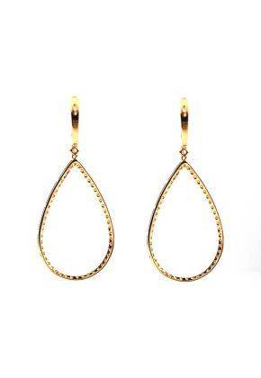 Drop Dangling Hoop Earrings with Round Diamonds Set in 18k Yellow Gold