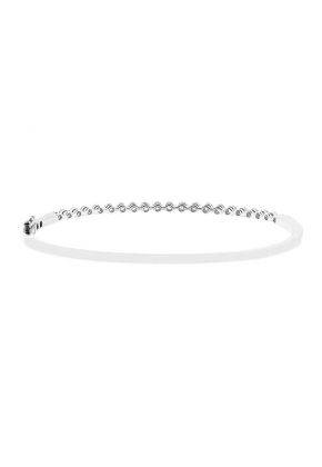 Bangle with Single Row of Prong Set Round Diamonds in 18k White Gold