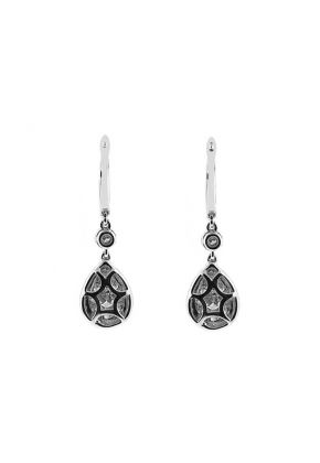 Drop Dangling Earrings with Halo Design and Round Diamonds in 18k White Gold