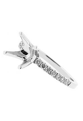 4 Prong Semi-Mount Engagement Ring with Prong Set Round Diamonds in 18k White Gold