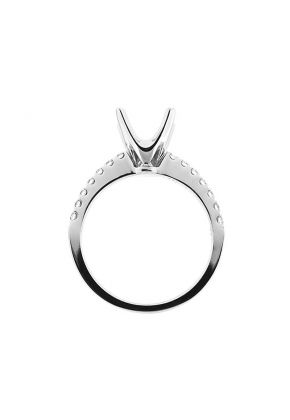 4 Prong Semi-Mount Engagement Ring with Prong Set Round Diamonds in 18k White Gold