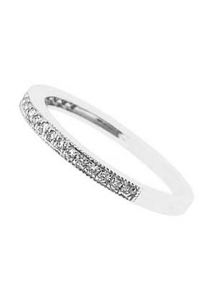 Single Row Band with Round Diamonds Bordered by Beaded Milgrain in 18k White Gold
