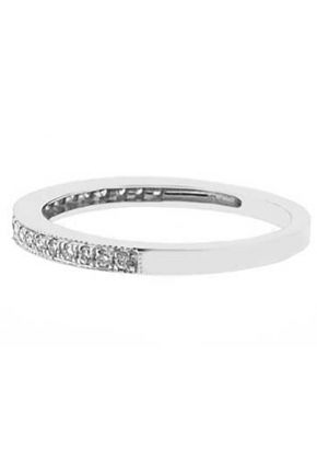 Single Row Band with Round Diamonds Bordered by Beaded Milgrain in 18k White Gold