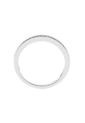 Single Row Band with Round Diamonds Bordered by Beaded Milgrain in 18k White Gold