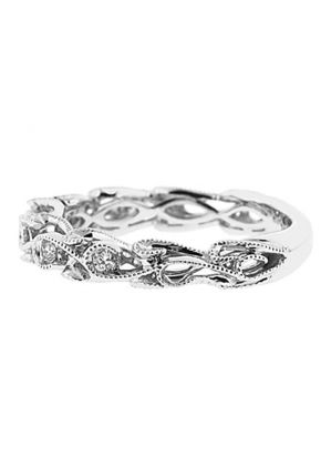 Handcrafted Vintage Style Diamond Milgrain Filigree Bezel Set Wedding Band in 18K White Gold