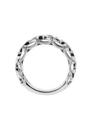 Handcrafted Vintage Style Diamond Milgrain Filigree Bezel Set Wedding Band in 18K White Gold