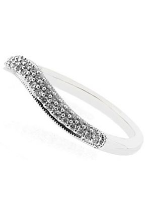 U Curved Band with Pav?? Set Round Diamonds Bordered by Beaded Milgrain in 18k White Gold (Stackable)
