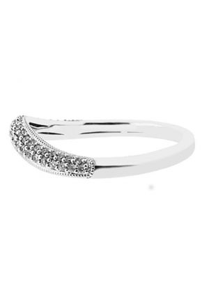 U Curved Band with Pav?? Set Round Diamonds Bordered by Beaded Milgrain in 18k White Gold (Stackable)