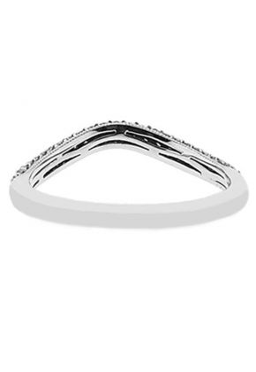 U Curved Band with Pav?? Set Round Diamonds Bordered by Beaded Milgrain in 18k White Gold (Stackable)