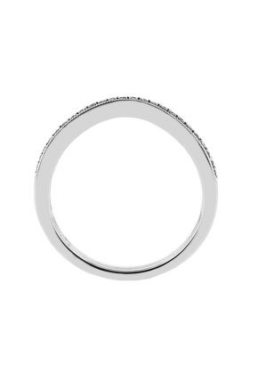 U Curved Band with Pav?? Set Round Diamonds Bordered by Beaded Milgrain in 18k White Gold (Stackable)