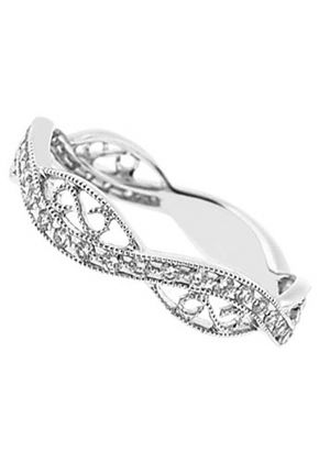 Vintage Inspired Milgrain Filigree Band with Round Diamonds Set in 18k White Gold