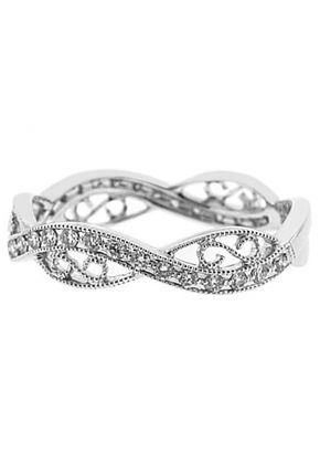 Vintage Inspired Milgrain Filigree Band with Round Diamonds Set in 18k White Gold