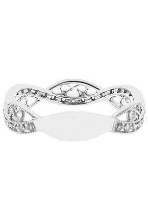 Vintage Inspired Milgrain Filigree Band with Round Diamonds Set in 18k White Gold