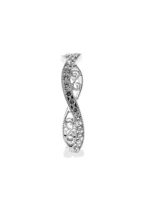 Vintage Inspired Milgrain Filigree Band with Round Diamonds Set in 18k White Gold