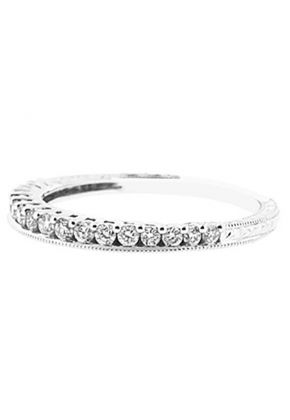 Milgrain Engraved Combination Set Band with Prong and Channel Set Round Diamonds in 18k White Gold