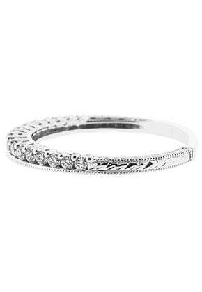 Milgrain Engraved Combination Set Band with Prong and Channel Set Round Diamonds in 18k White Gold