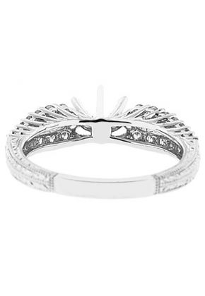 6 Prong Semi-Mount Rounded Split Shank Engagement Ring with Beaded Milgrain and Round Diamonds Set in 18k White Gold