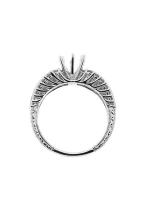 6 Prong Semi-Mount Rounded Split Shank Engagement Ring with Beaded Milgrain and Round Diamonds Set in 18k White Gold