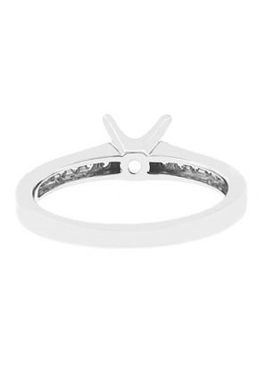 4 Prong Engagement Ring with Micro-Pav?? Set Diamonds Bordered by Beaded Milgrain in 18k White Gold